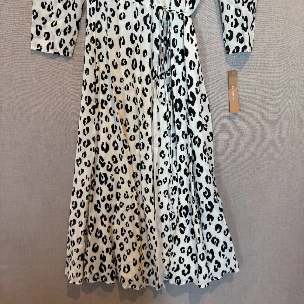 Reformation Melba Wrap Dress NWT Snow Leopard XL Long Sleeve Midi Quiet Luxury